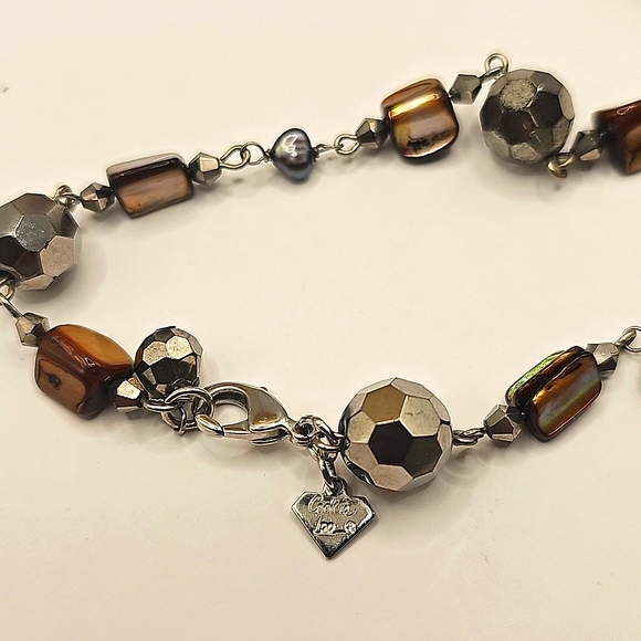 Cookie Lee Long Shell Freshwater Pearl Silvertone Necklace - Picture 5 of 5